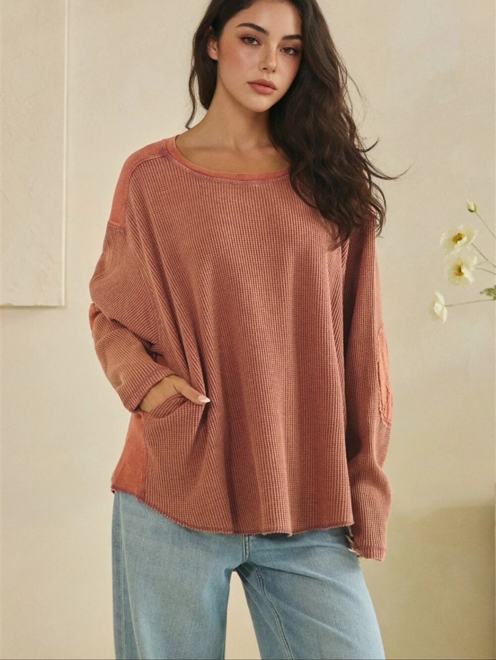 #1803 Oli & Hali Sunset Waffle Knit Top